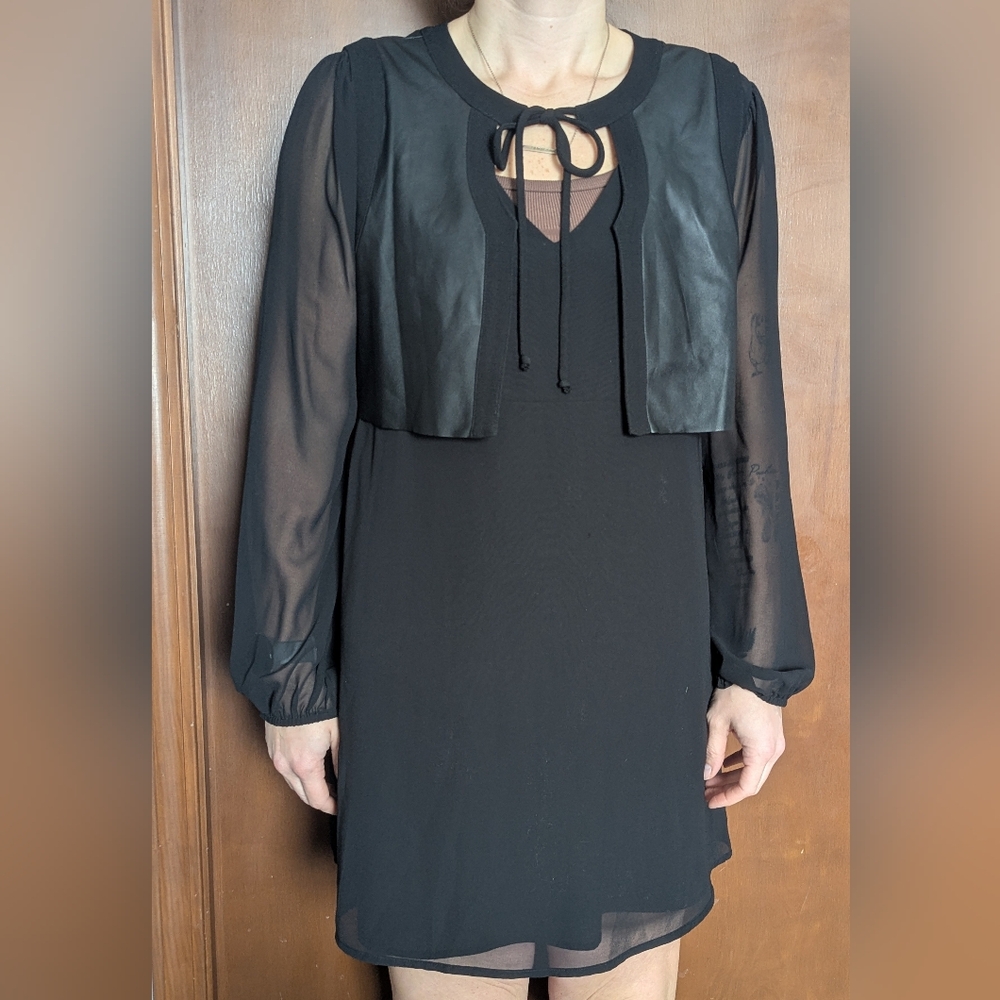 BCBGeneration Black Long Sleeve Dress L •Faux Leather Accents